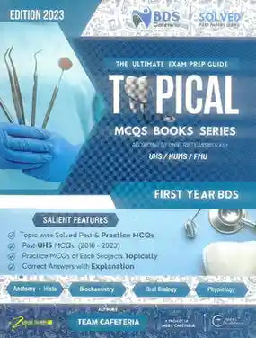 Book cover of 'Topical MCQs Books Series' for First Year BDS with medical imagery and text.