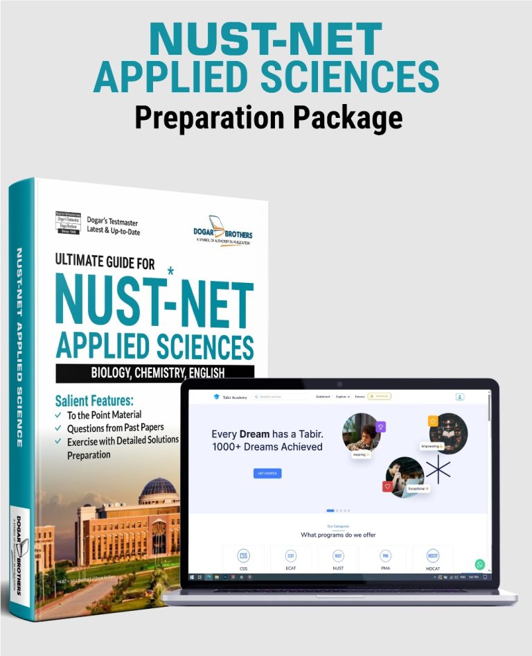 NUST-NET Applied Sciences preparation package with a laptop displaying a website on a light gray background