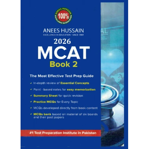 Book cover of '2026 MCAT Book 2' by Anees Hussain with educational text and graphics.